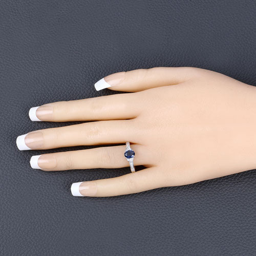 Bids.com 1.05 Carat Genuine Blue Sapphire and White Diamond 10K White Gold Ring Rings Peach Puff size 5.00,size 6.00,size 7.00,size 8.00,size 9.00