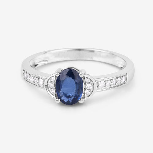 Bids.com 1.05 Carat Genuine Blue Sapphire and White Diamond 10K White Gold Ring Rings White Smoke size 5.00,size 6.00,size 7.00,size 8.00,size 9.00