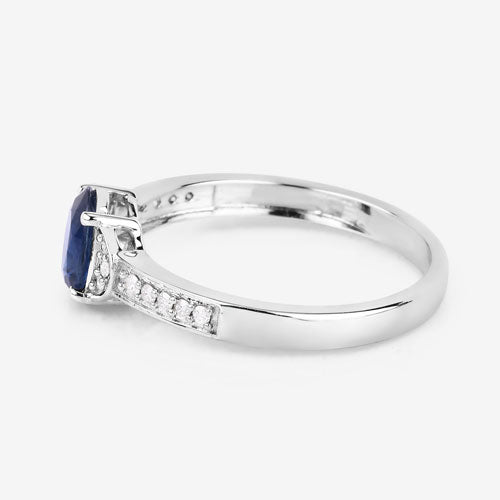 Bids.com 1.05 Carat Genuine Blue Sapphire and White Diamond 10K White Gold Ring Rings White Smoke size 5.00,size 6.00,size 7.00,size 8.00,size 9.00
