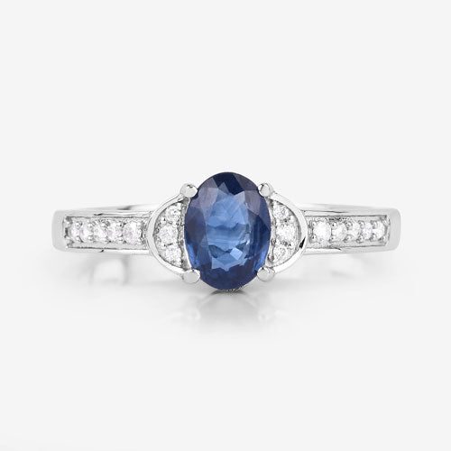 Bids.com 1.05 Carat Genuine Blue Sapphire and White Diamond 10K White Gold Ring Rings White Smoke size 5.00,size 6.00,size 7.00,size 8.00,size 9.00