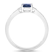 Bids.com 1.05 Carat Genuine Blue Sapphire and White Diamond 10K White Gold Ring Rings White Smoke size 5.00,size 6.00,size 7.00,size 8.00,size 9.00