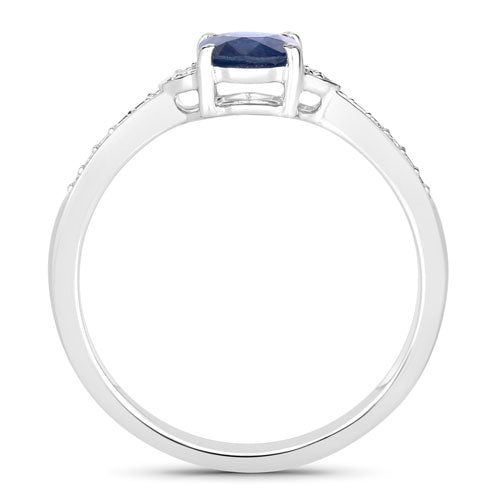 Bids.com 1.05 Carat Genuine Blue Sapphire and White Diamond 10K White Gold Ring Rings White Smoke size 5.00,size 6.00,size 7.00,size 8.00,size 9.00