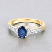 Bids.com 1.05 Carat Genuine Blue Sapphire and White Diamond 10K Yellow Gold Ring Rings Gray size 5.00,size 6.00,size 7.00,size 8.00,size 9.00