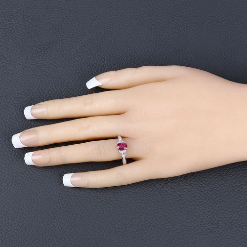 Bids.com 0.95 Carat Genuine Ruby and White Diamond 10K White Gold Ring Rings Wheat size 5.00,size 6.00,size 7.00,size 8.00,size 9.00
