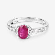 Bids.com 0.95 Carat Genuine Ruby and White Diamond 10K White Gold Ring Rings White Smoke size 5.00,size 6.00,size 7.00,size 8.00,size 9.00