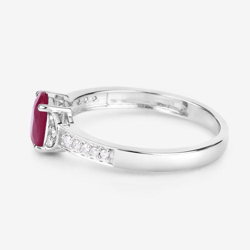 Bids.com 0.95 Carat Genuine Ruby and White Diamond 10K White Gold Ring Rings White Smoke size 5.00,size 6.00,size 7.00,size 8.00,size 9.00
