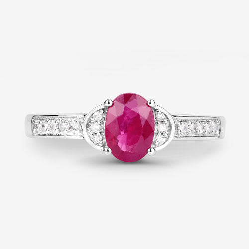 Bids.com 0.95 Carat Genuine Ruby and White Diamond 10K White Gold Ring Rings White Smoke size 5.00,size 6.00,size 7.00,size 8.00,size 9.00
