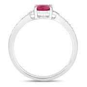 Bids.com 0.95 Carat Genuine Ruby and White Diamond 10K White Gold Ring Rings White Smoke size 5.00,size 6.00,size 7.00,size 8.00,size 9.00