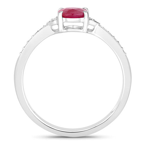 Bids.com 0.95 Carat Genuine Ruby and White Diamond 10K White Gold Ring Rings White Smoke size 5.00,size 6.00,size 7.00,size 8.00,size 9.00