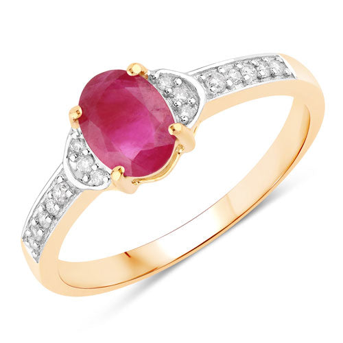 Bids.com 0.95 Carat Genuine Ruby and White Diamond 10K Yellow Gold Ring Rings White Smoke size 5.00,size 6.00,size 7.00,size 8.00,size 9.00
