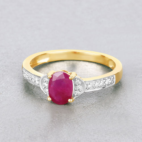 Bids.com 0.95 Carat Genuine Ruby and White Diamond 10K Yellow Gold Ring Rings Gray size 5.00,size 6.00,size 7.00,size 8.00,size 9.00