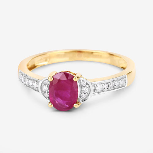 Bids.com 0.95 Carat Genuine Ruby and White Diamond 10K Yellow Gold Ring Rings White Smoke size 5.00,size 6.00,size 7.00,size 8.00,size 9.00