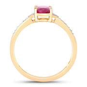 Bids.com 0.95 Carat Genuine Ruby and White Diamond 10K Yellow Gold Ring Rings White Smoke size 5.00,size 6.00,size 7.00,size 8.00,size 9.00