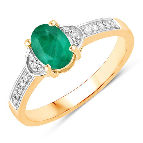 Bids.com 0.82 Carat Genuine Zambian Emerald and White Diamond 14K Yellow Gold Ring Rings White Smoke size 6.00,size 7.00,size 8.00