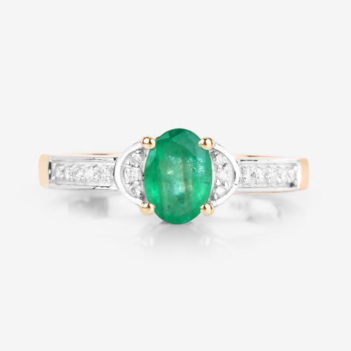 Bids.com 0.82 Carat Genuine Zambian Emerald and White Diamond 14K Yellow Gold Ring Rings White Smoke size 6.00,size 7.00,size 8.00