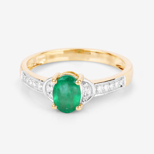 Bids.com 0.82 Carat Genuine Zambian Emerald and White Diamond 14K Yellow Gold Ring Rings White Smoke size 6.00,size 7.00,size 8.00
