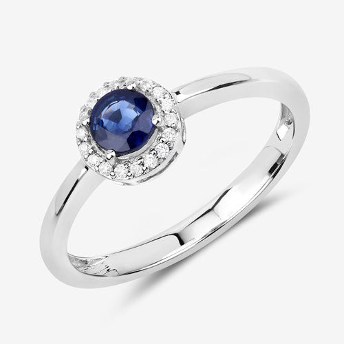 Bids.com 0.52 Carat Genuine Blue Sapphire and White Diamond 14K White Gold Ring Rings White Smoke size 6.00,size 7.00,size 8.00,size 9.00