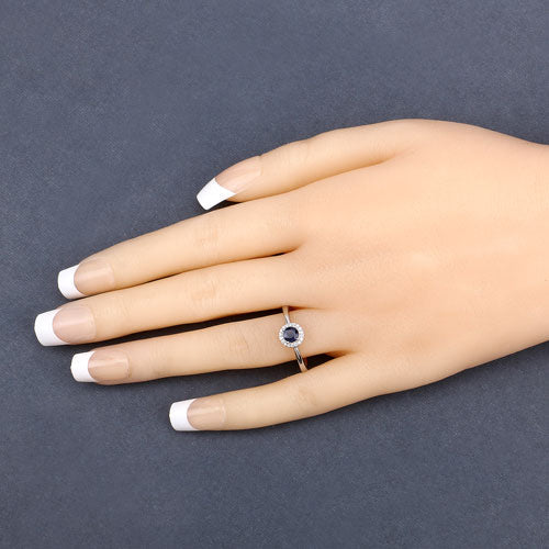 Bids.com 0.52 Carat Genuine Blue Sapphire and White Diamond 14K White Gold Ring Rings Peach Puff size 6.00,size 7.00,size 8.00,size 9.00