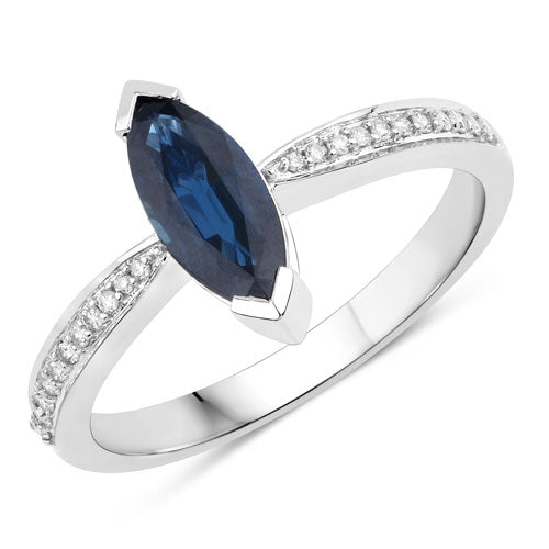Bids.com 1.44 Carat Genuine Blue Sapphire and White Diamond 14K White Gold Ring Rings White Smoke size 6.00,size 7.00,size 8.00,size 9.00