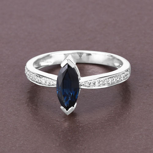 Bids.com 1.44 Carat Genuine Blue Sapphire and White Diamond 14K White Gold Ring Rings Dim Gray size 6.00,size 7.00,size 8.00,size 9.00