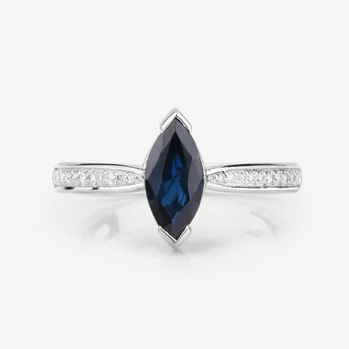 Bids.com 1.44 Carat Genuine Blue Sapphire and White Diamond 14K White Gold Ring Rings White Smoke size 6.00,size 7.00,size 8.00,size 9.00