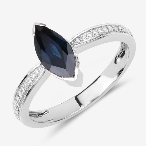 Bids.com 1.44 Carat Genuine Blue Sapphire and White Diamond 14K White Gold Ring Rings White Smoke size 6.00,size 7.00,size 8.00,size 9.00