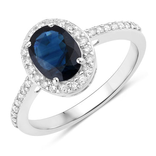 Bids.com 1.82 Carat Genuine Blue Sapphire and White Diamond 14K White Gold Ring Rings White Smoke size 6.00,size 7.00,size 8.00