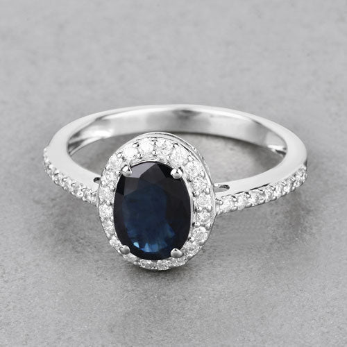 Bids.com 1.82 Carat Genuine Blue Sapphire and White Diamond 14K White Gold Ring Rings Dark Gray size 6.00,size 7.00,size 8.00