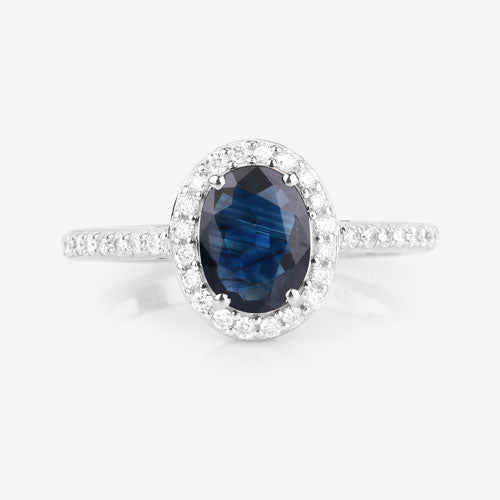 Bids.com 1.82 Carat Genuine Blue Sapphire and White Diamond 14K White Gold Ring Rings White Smoke size 6.00,size 7.00,size 8.00