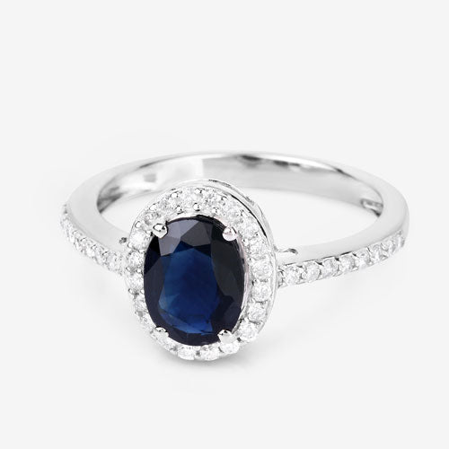 Bids.com 1.82 Carat Genuine Blue Sapphire and White Diamond 14K White Gold Ring Rings White Smoke size 6.00,size 7.00,size 8.00