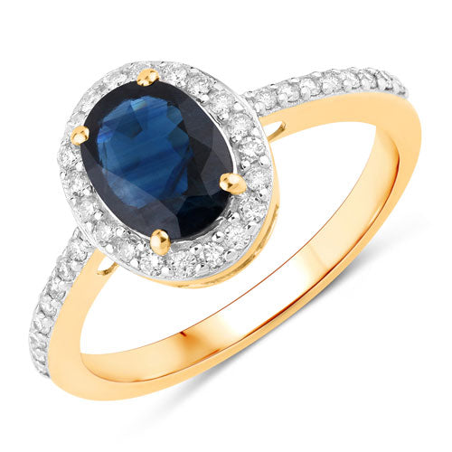 Bids.com 1.82 Carat Genuine Blue Sapphire and White Diamond 14K Yellow Gold Ring Rings White Smoke size 6.00,size 7.00,size 8.00