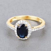 Bids.com 1.82 Carat Genuine Blue Sapphire and White Diamond 14K Yellow Gold Ring Rings Dark Gray size 6.00,size 7.00,size 8.00