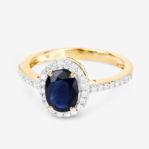 Bids.com 1.82 Carat Genuine Blue Sapphire and White Diamond 14K Yellow Gold Ring Rings White Smoke size 6.00,size 7.00,size 8.00
