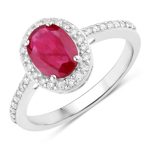 Bids.com 1.73 Carat Genuine Ruby and White Diamond 14K White Gold Ring Rings White Smoke size 6.00,size 7.00,size 8.00