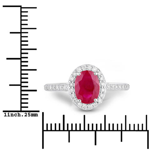 Bids.com 1.73 Carat Genuine Ruby and White Diamond 14K White Gold Ring Rings White Smoke size 6.00,size 7.00,size 8.00