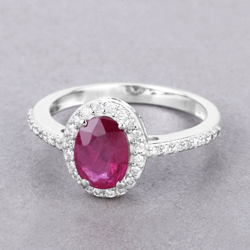 Bids.com 1.73 Carat Genuine Ruby and White Diamond 14K White Gold Ring Rings Gray size 6.00,size 7.00,size 8.00