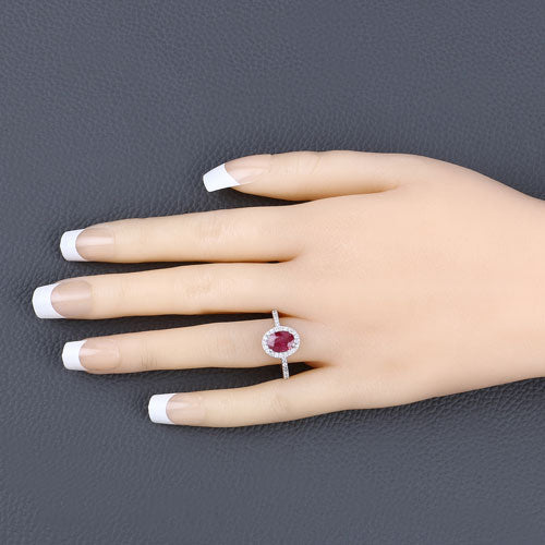 Bids.com 1.73 Carat Genuine Ruby and White Diamond 14K White Gold Ring Rings Wheat size 6.00,size 7.00,size 8.00