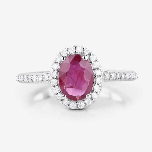 Bids.com 1.73 Carat Genuine Ruby and White Diamond 14K White Gold Ring Rings White Smoke size 6.00,size 7.00,size 8.00