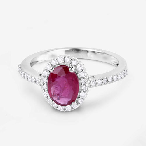 Bids.com 1.73 Carat Genuine Ruby and White Diamond 14K White Gold Ring Rings White Smoke size 6.00,size 7.00,size 8.00