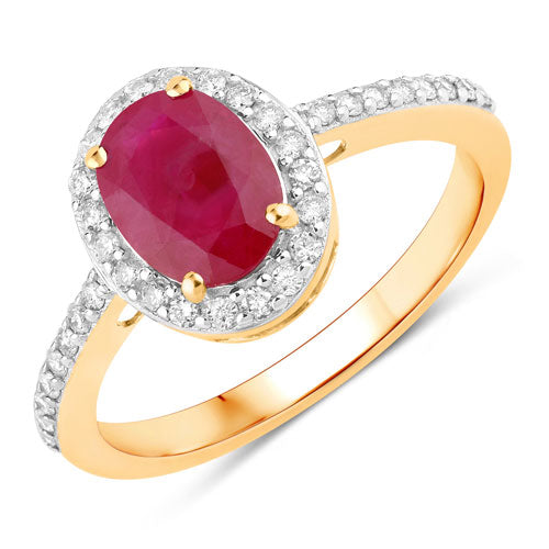Bids.com 1.73 Carat Genuine Ruby and White Diamond 14K Yellow Gold Ring Rings White Smoke size 6.00,size 7.00,size 8.00