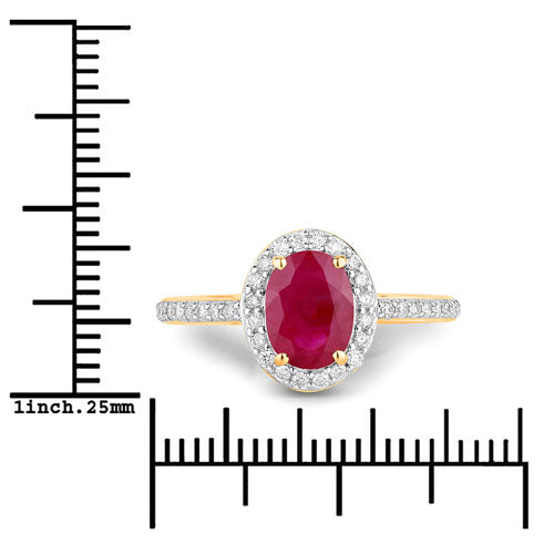 Bids.com 1.73 Carat Genuine Ruby and White Diamond 14K Yellow Gold Ring Rings White Smoke size 6.00,size 7.00,size 8.00