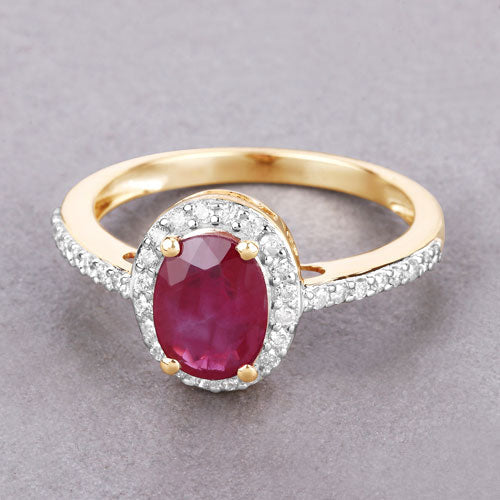 Bids.com 1.73 Carat Genuine Ruby and White Diamond 14K Yellow Gold Ring Rings Dark Gray size 6.00,size 7.00,size 8.00