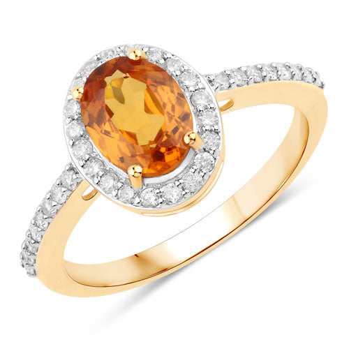 Bids.com 1.66 Carat Genuine Spessartite Garnet and White Diamond 14K Yellow Gold Ring Rings White Smoke size 6.00,size 7.00,size 8.00,size 9.00