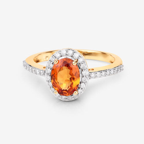 Bids.com 1.66 Carat Genuine Spessartite Garnet and White Diamond 14K Yellow Gold Ring Rings White Smoke size 6.00,size 7.00,size 8.00,size 9.00