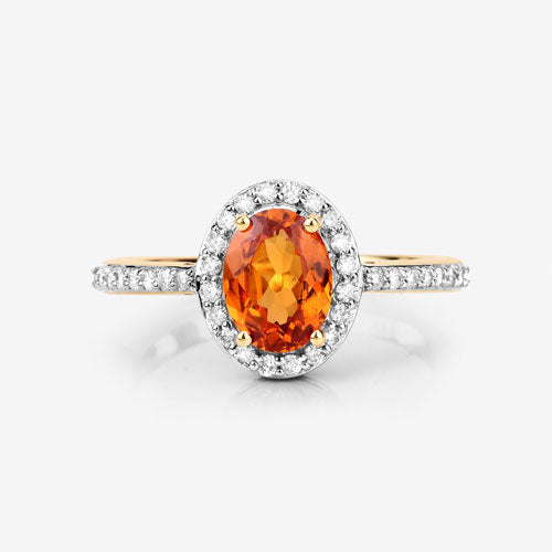 Bids.com 1.66 Carat Genuine Spessartite Garnet and White Diamond 14K Yellow Gold Ring Rings White Smoke size 6.00,size 7.00,size 8.00,size 9.00