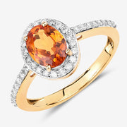 Bids.com 1.66 Carat Genuine Spessartite Garnet and White Diamond 14K Yellow Gold Ring Rings White Smoke size 6.00,size 7.00,size 8.00,size 9.00