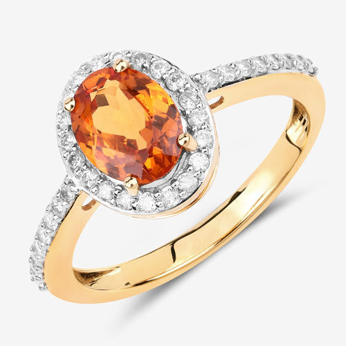 Bids.com 1.66 Carat Genuine Spessartite Garnet and White Diamond 14K Yellow Gold Ring Rings White Smoke size 6.00,size 7.00,size 8.00,size 9.00