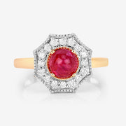 Bids.com 2.01 Carat Genuine Ruby and White Diamond 14K Yellow Gold Ring Rings White Smoke size 6.00,size 7.00,size 8.00,size 9.00