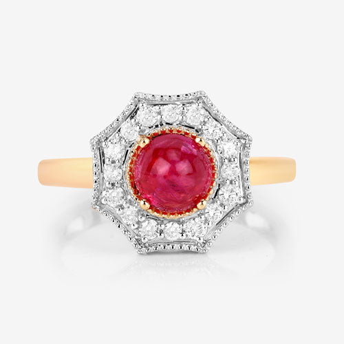 Bids.com 2.01 Carat Genuine Ruby and White Diamond 14K Yellow Gold Ring Rings White Smoke size 6.00,size 7.00,size 8.00,size 9.00