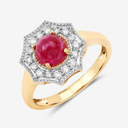 Bids.com 2.01 Carat Genuine Ruby and White Diamond 14K Yellow Gold Ring Rings White Smoke size 6.00,size 7.00,size 8.00,size 9.00